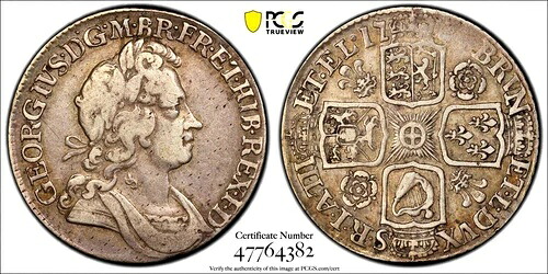 1724年 英国1シリング、バラ&プルーム、PCGS VF 35、希少1ファイナー @ PCGS-