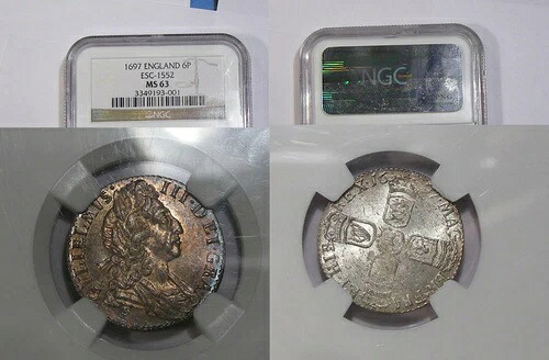 1697年 イングランド シルバー 6枚 NGC MS63 INV#363-B9