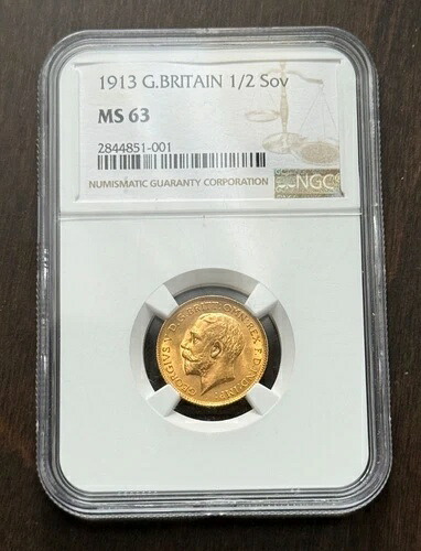1913年 英国 1/2 ハーフ ソブリン ゴールド NGC MS63 素晴らしい-