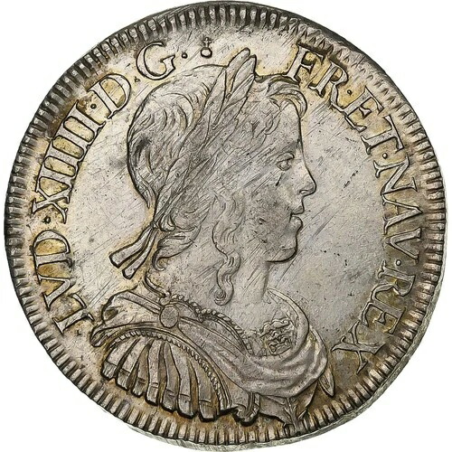 [#135632] フランス、ルイ 14 世、1/2 エキュ・ア・ラ・メッシュ・ロング、1654 年、アミアン、シルバー