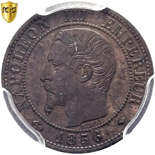 [#874948] コイン、フランス、ナポレオン 3 世、サンティム、1856 年、マルセイユ、PCGS、AU58、AU(5)