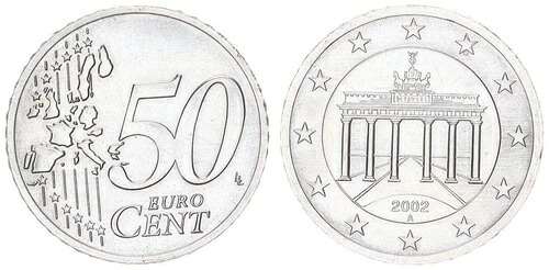 ドイツ ミストライク - 50セント 2002 A 銅/ニッケル板金 6.98g 96217