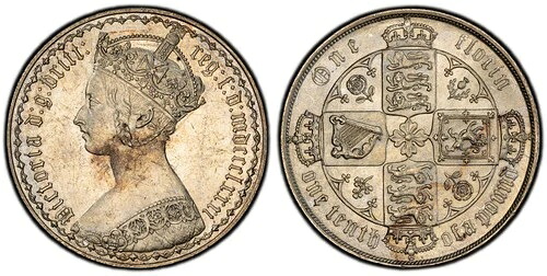 イギリス、ヴィクトリア州。1881年ARゴシックフローリン2シリング金貨 PCGS MS62 KM 746.4