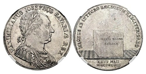 バイエルン。マクシミリアン4世、ヨーゼフ(1818年)ARターラー、コンベンション。NGC MS62。Dav.-553