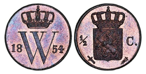 ネットウィリアムIII 1854-(コード)(カセドゥウス)CU 1/2セント PCGS MS66RB クラウン W KM 90-
