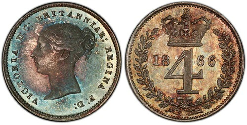 イギリス ヴィクトリア 1866年 AR マウンディセット。PCGS PL65-PL64 (プルーフライク) S-3917