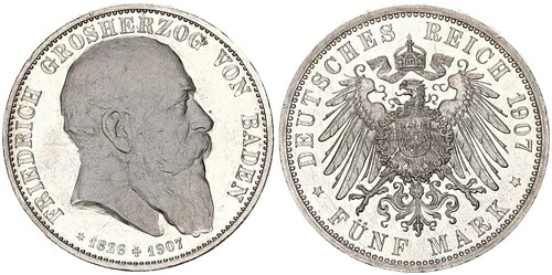 入浴 5 マルク 1907 J.37 フリードリヒの死の第一撃/PP 116727