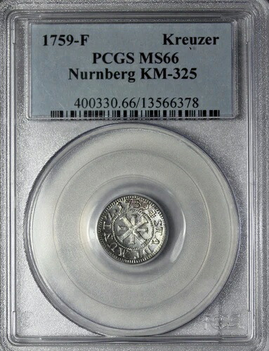 ドイツ クロイツァー ニュルンベルク 1759-F PCGS グレード MS-66 KM-325