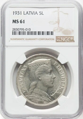 ラトビア - 1931年共和国 - 5ラティ-NGC MS61-非常に希少な発行!-