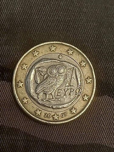 ギリシャ 2007年 ユーロ 1 フクロウコイン ミントエラー付き-
