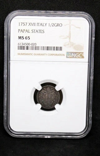 1757 1/2 グロッソ、ベネディクトゥス14世。教皇領。BU NGC MS65。Km-975