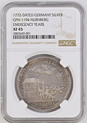 1772年日付 ドイツ シルバー GPH-1194 NURNBERG 緊急年 NGC XF45-