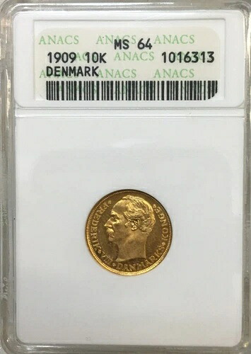 デンマーク ゴールド ソブリン 1909 10 クローネ スラブ宝石 MS64 レア CV $2500.00｜WORLD RESOURCE【QUEEN店】