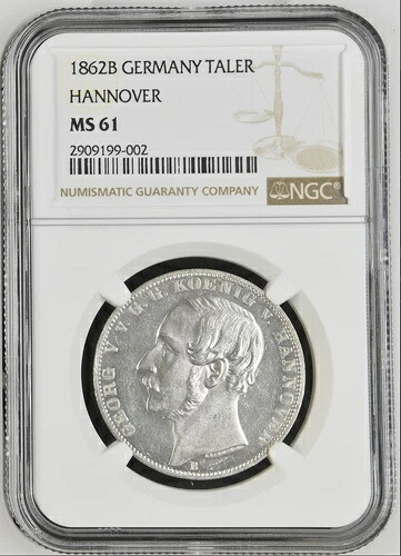 ドイツ、ハノーバー 1862 B ターラー コイン ターラー NGC MS 61 UNC、外観 PL!