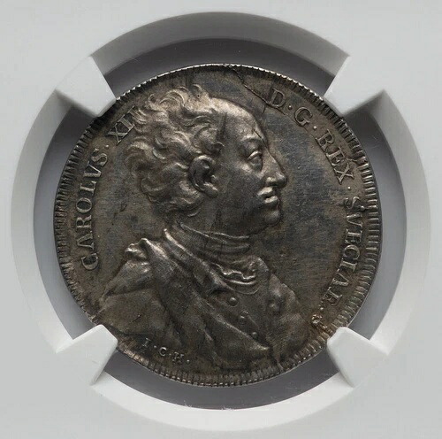 スウェーデン 1697 - カール 11 世の死 - 銀メダル - NGC MS64 - 素晴らしい!