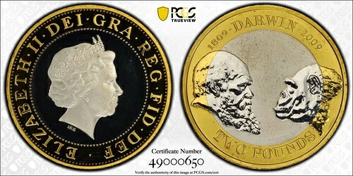 2009年 ロイヤルミント チャールズ・ダーウィン 2ポンド ピエフォート シルバー プルーフ PCGS PR69DCAM トップポップ