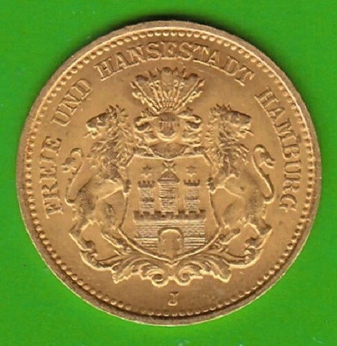 ハンブルク 5マルク 1877年 金貨 XF より良好 非常に良い nswleipzig 251,460円