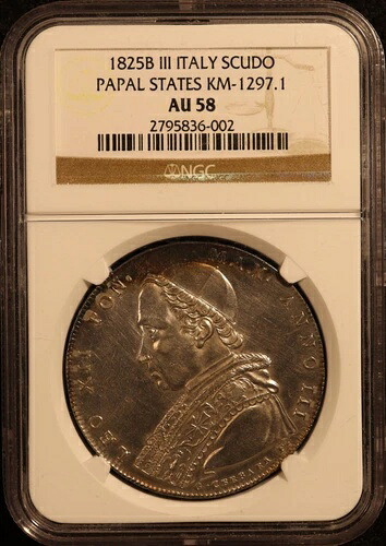 1825年イタリア教皇領「教皇レオ12世」スクード - NGC AU58！美しく希少なコイン！ 204,600円