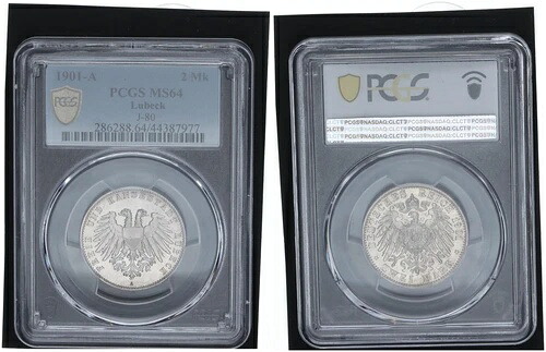 リューベック 2マーク 1901 A ベルリン造幣局 PCGS認定 PCGS MS64 Prf.-St 80978｜WORLD RESOURCE【QUEEN店】