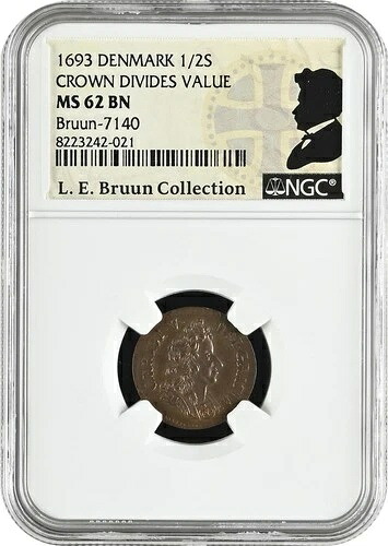デンマーク 1693 1/2 スキリング、コペンハーゲン造幣局、クリスチャン 5 世 NGC MS62 BN|WORLD RESOURCE【QUEEN店】