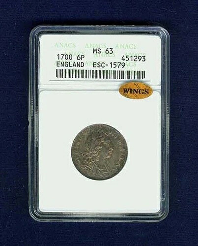 英国/イングランド ウィリアム3世 1700年 6ペンス硬貨 未流通 認定 ANACS MS63|WORLD RESOURCE【QUEEN店】