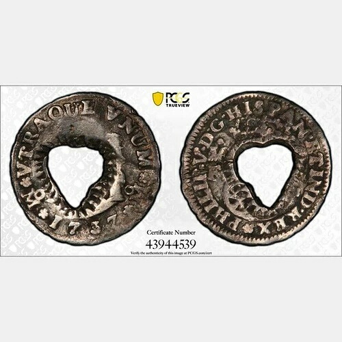 1770-72年 ジブラルタル 1/2 ビット。マルティニーク。PCGS F 詳細。KM-16|WORLD RESOURCE【QUEEN店】