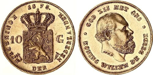 オランダ 10グルデン金貨 1875年 ヴィルヘルム3世 Vf 133734