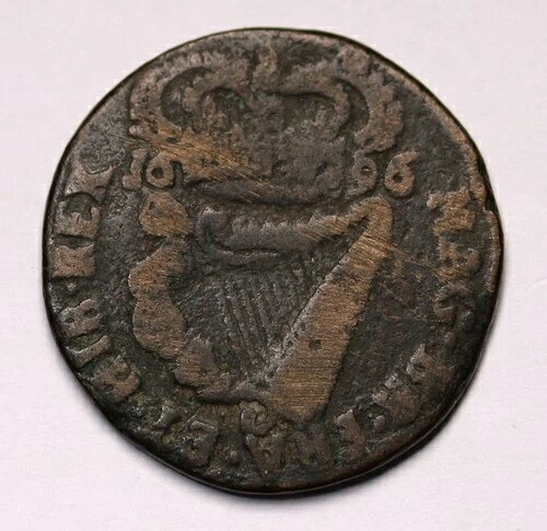 1696年 アイルランド ハーフペニー ウィリアム3世 銅貨 KM# 110