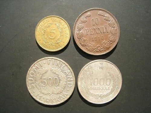 フィンランド 10 ペニア 1910 5 マルカ 1931 500 マルカ 1952 1000 マルカ 1960 ハイグレード