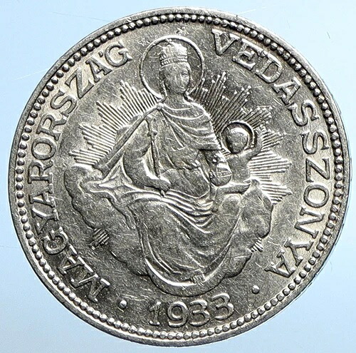 1933 ハンガリー ミクロス ホルティ マドンナ チャイルド アンティーク オールド シルバー 2 ペンゴ コイン i109838 58,740円
