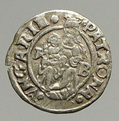 1544年 ハンガリー フェルディナンド王 聖母子像 アンティーク オールドシルバーデナール貨幣 i94343
