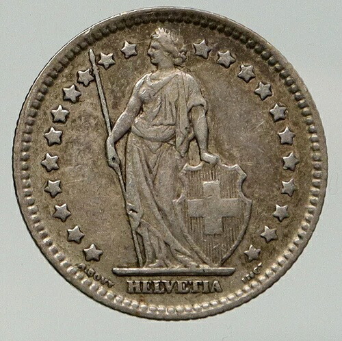 1914年 スイス - 銀貨 1フラン - ヘルヴェティアはスイス国家を象徴する i93135