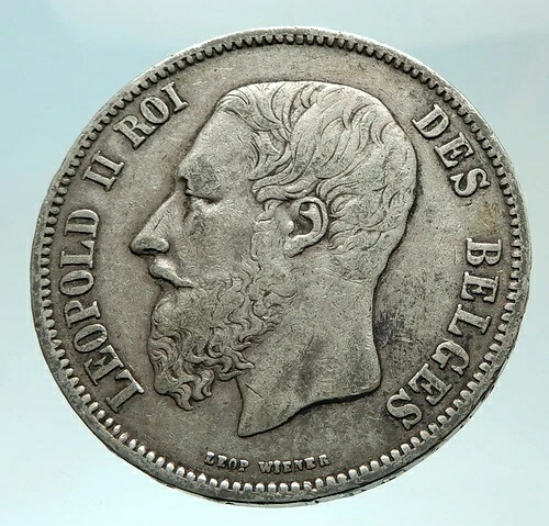 1869年ベルギー国王レオポルド2世とライオンの肖像 5フラン銀貨 i75944｜WORLD RESOURCE【QUEEN店】