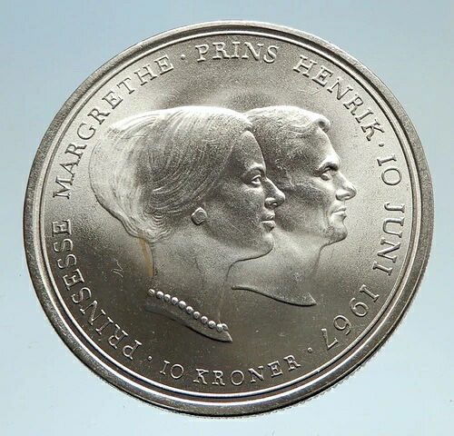 1967年 デンマーク マルグレーテ2世王女の結婚 デンマーク製巨大銀貨 i75153