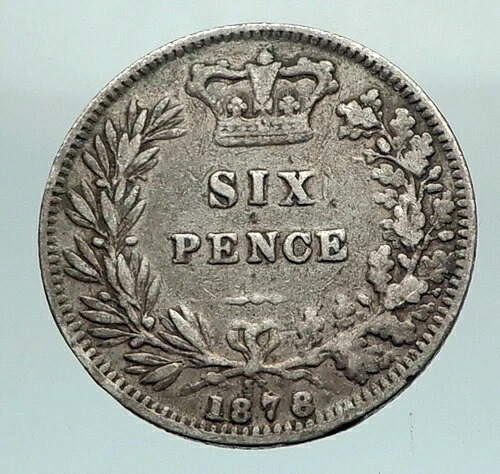 1878年 イギリス ヴィクトリア女王 6ペンス銀貨 i80322