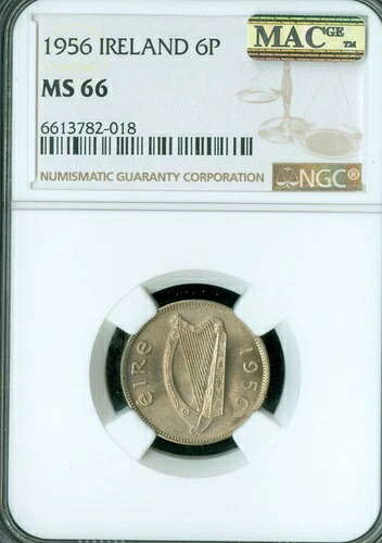 1956年 アイルランド 6ペンス MS66 PQ 2ND 最高級グレード MAC スポットレス *