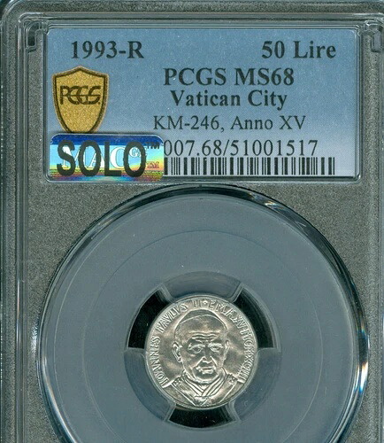 1993 R バチカン市国 50 リラ 教皇ヨハネ・パウロ2世 ANO XV PCGS MS68 MAC SOLO 最高級