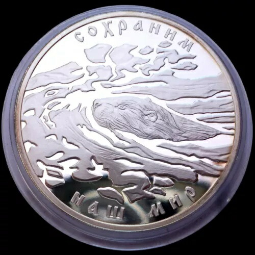 ロシア 希少 3 ルーブル 2008 年 銀貨 プルーフ 野生動物 ヨーロッパビーバー !