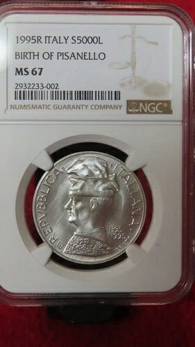 1995年 イタリア シルバー 5000リラ ピサネッロ誕生 NGC MS 67 希少宝石 トップポップ