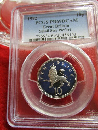 1992年 グレートブリテン シルバーライオン .925 ピエフォート 10ペンス PCGS PR69DCAM スモールサイズ