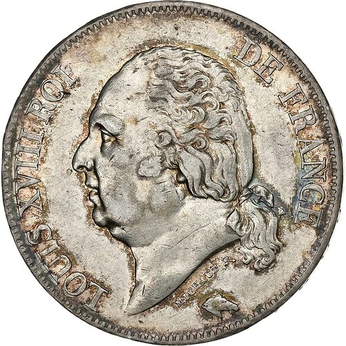 [#136488] フランス、ルイ18世、5フラン、1824年、リール、銀貨、VF、ガドゥリー:614 63,525円