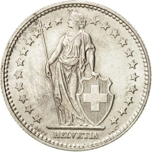 [#407131] スイス、2フラン、1932年、ベルン、銀、AU、KM:21