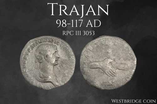 ローマのトラヤヌス帝ドラクマ ? カッパドキア・カイサリア 西暦98～117年 ? 握りしめた手と旗 52,800円