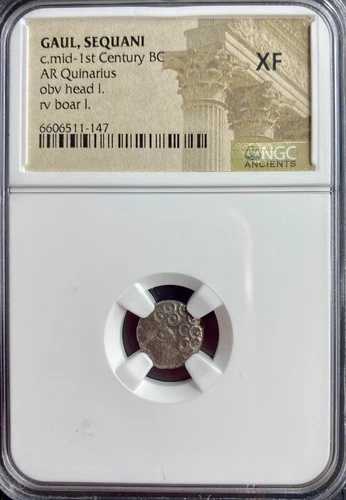 古代ケルト銀貨 紀元前70年～紀元前50年 NGC鑑定済み ガリア・セクアニ 本物の猪 XF