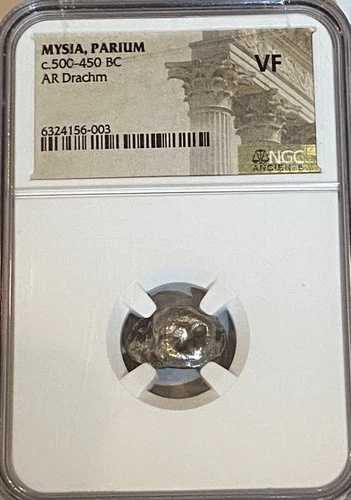 ギリシャ貨幣 ミシア パリウム AR ドラクマ 紀元前 500 ～ 450 年頃 Obv Gorgon Rv Incuse NGC VF