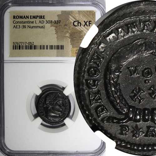 ローマ帝国 コンスタンティヌス 1 世 AD 307-337 AE3 BI Nummus NGC Ch XF (052)