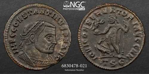 コンスタンティヌス 1 世、西暦 307 ～ 337 年。 NGC XF。 ROMAN COIN (BI 還元額)。 A1222