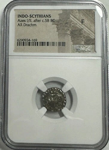 NGC インド・スキタイ人 アゼス I/II 紀元前58年頃 銀 AR ドラクマ NGC 古代認定 F