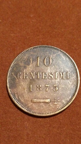 サンマリノ - オールドコイン - 10セント 1875年 - エクセレント No. 2012-