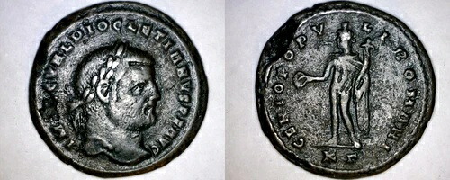 284-305AD ローマ帝国ディオクレティアヌス AE フォリス コイン - キジカス ミント - RIC-10a